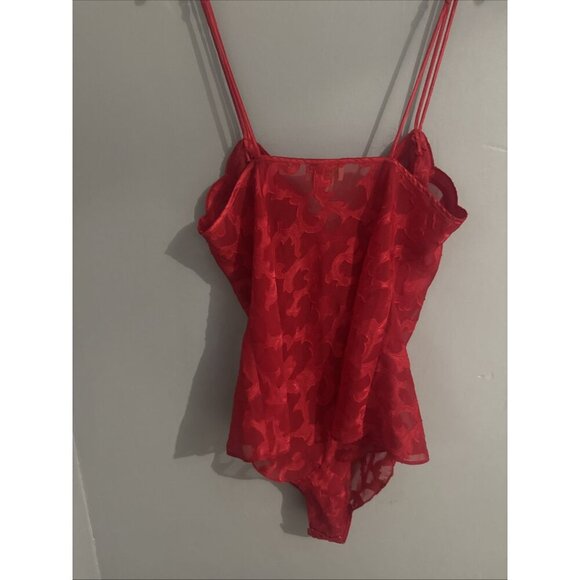 Vintage Victoria Secret Gold Label Teddy Bodysuit Red Button With Lace - Picture 4 of 5